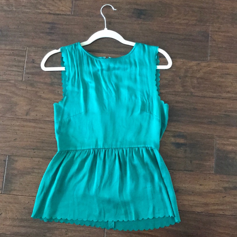 Emerald green silk sleeveless blouse